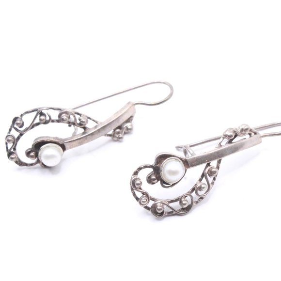 Sterling Silver Marked VS & Dollar Sign Music Note Freshwater Pearl Dangle Long - Picture 7 of 11